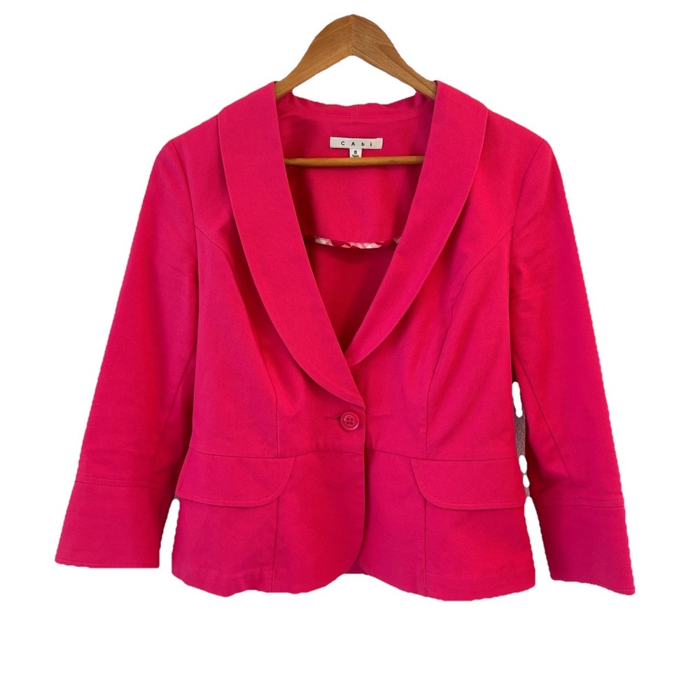 CAbi Power Pink Twill Blazer Jacket Womens Size‎ 8 Style#310 Classic Office